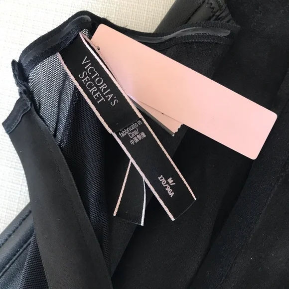 Victoria’s Secret Black Love Letters Faux Leather Teddy Bodysuit, NWT, Lace Up - Picture 12 of 16